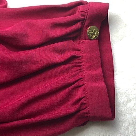 Leona by Lauren Leonard Shirt Womens Size Small Red Clara 100% Silk Tunic Blouse - Picture 8 of 10